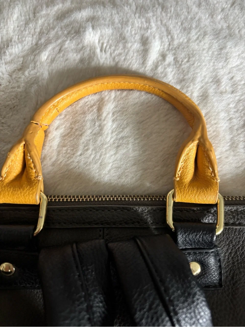 KELLY MORE Two-Tone Cream and Black   camera Backpack with Yellow Accents